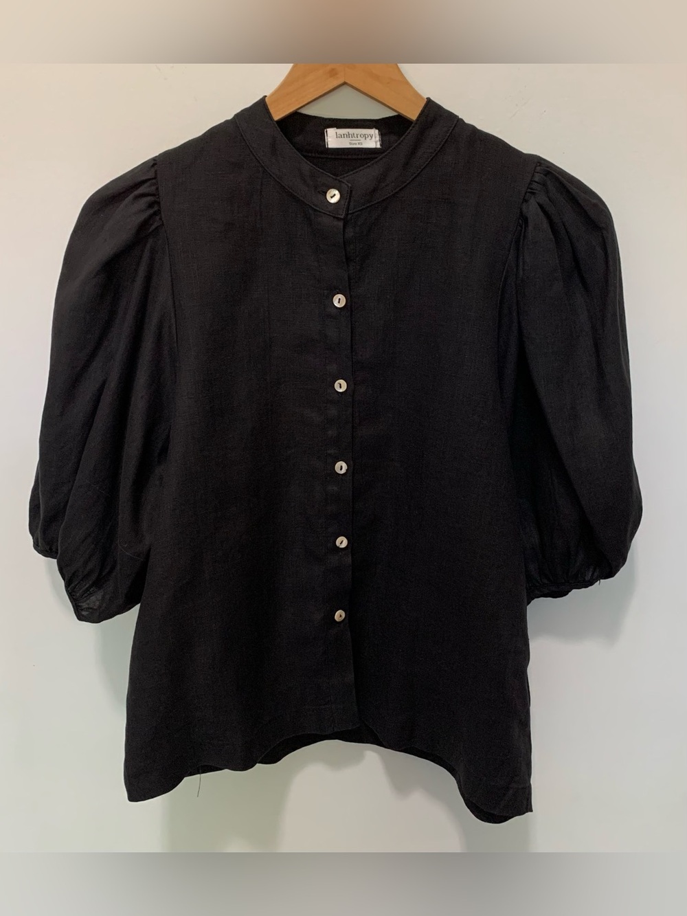 Women's Black Linen Button-Front Top